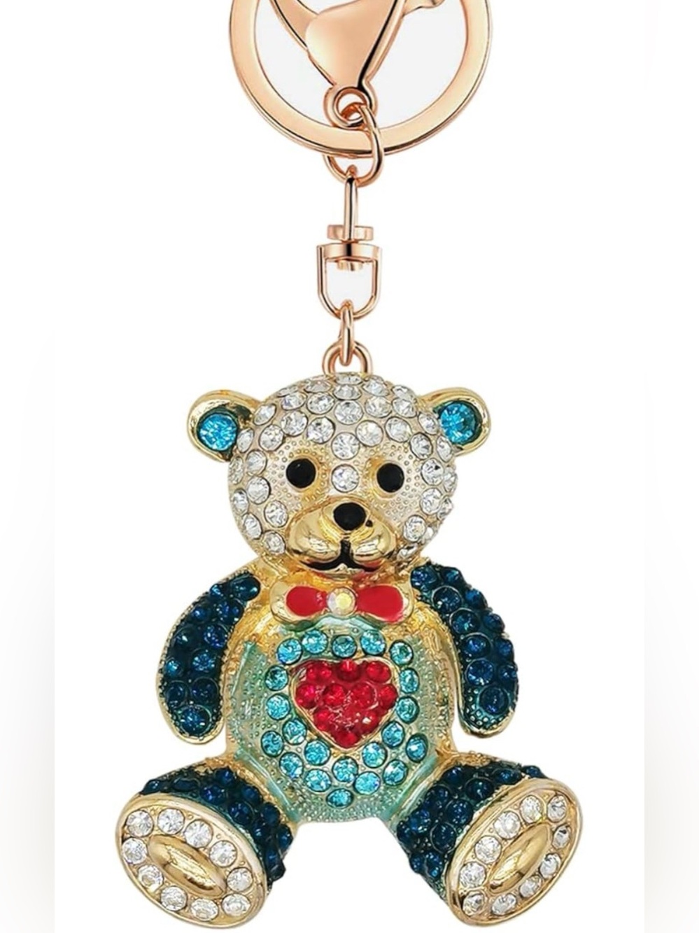 Sparkly Teddy Bear Rhinestone Bag Charm Keychain-NWT